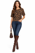 Short Sleeve Leopord Sweater Top