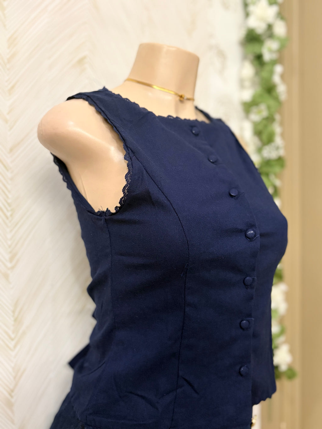Navy Scallop Sleeveless Vest top