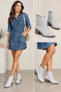Beige low heel ankle boot