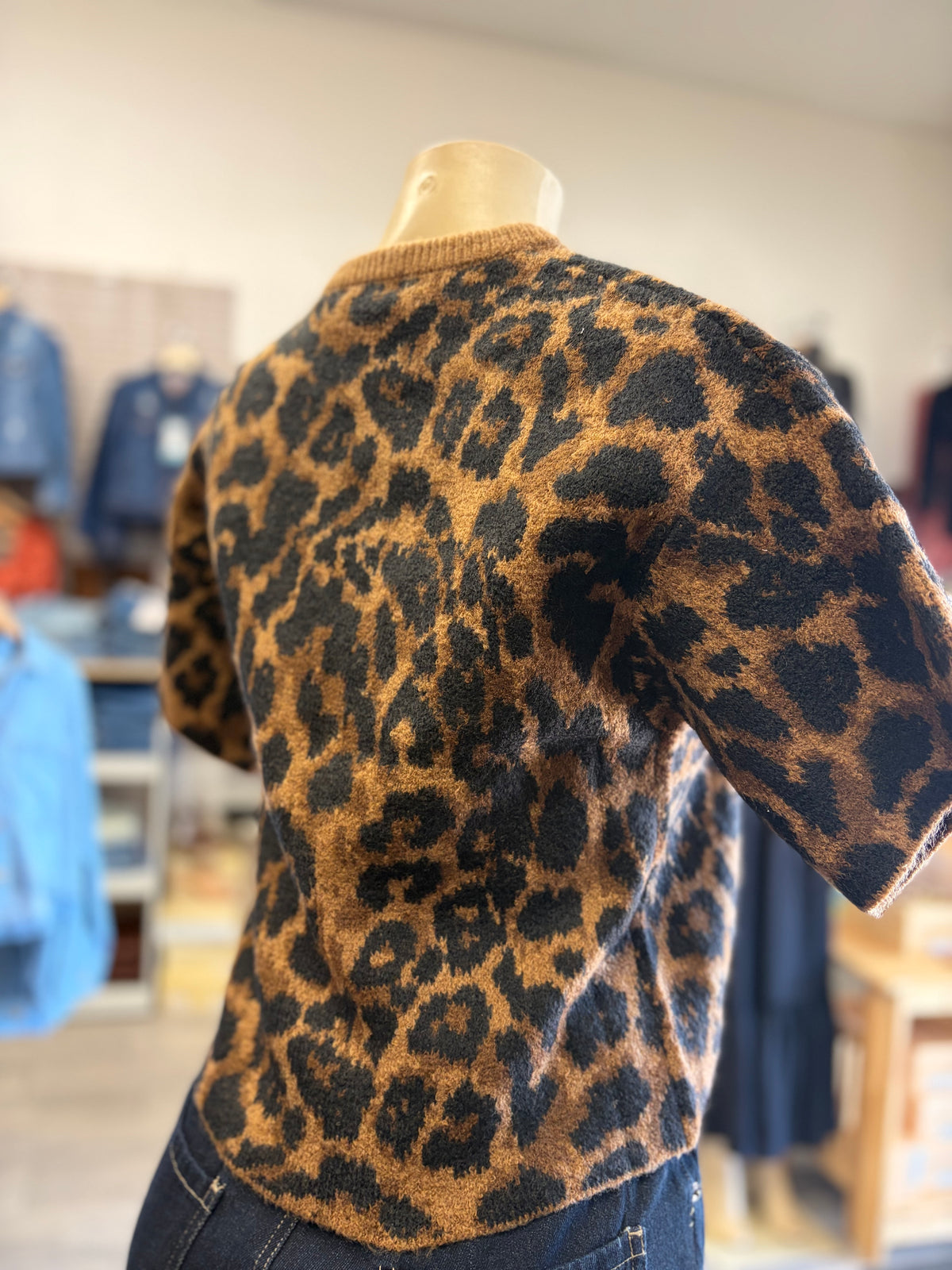 Short Sleeve Leopord Sweater Top