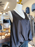 V Neck Satin Puffy Hem Blouse