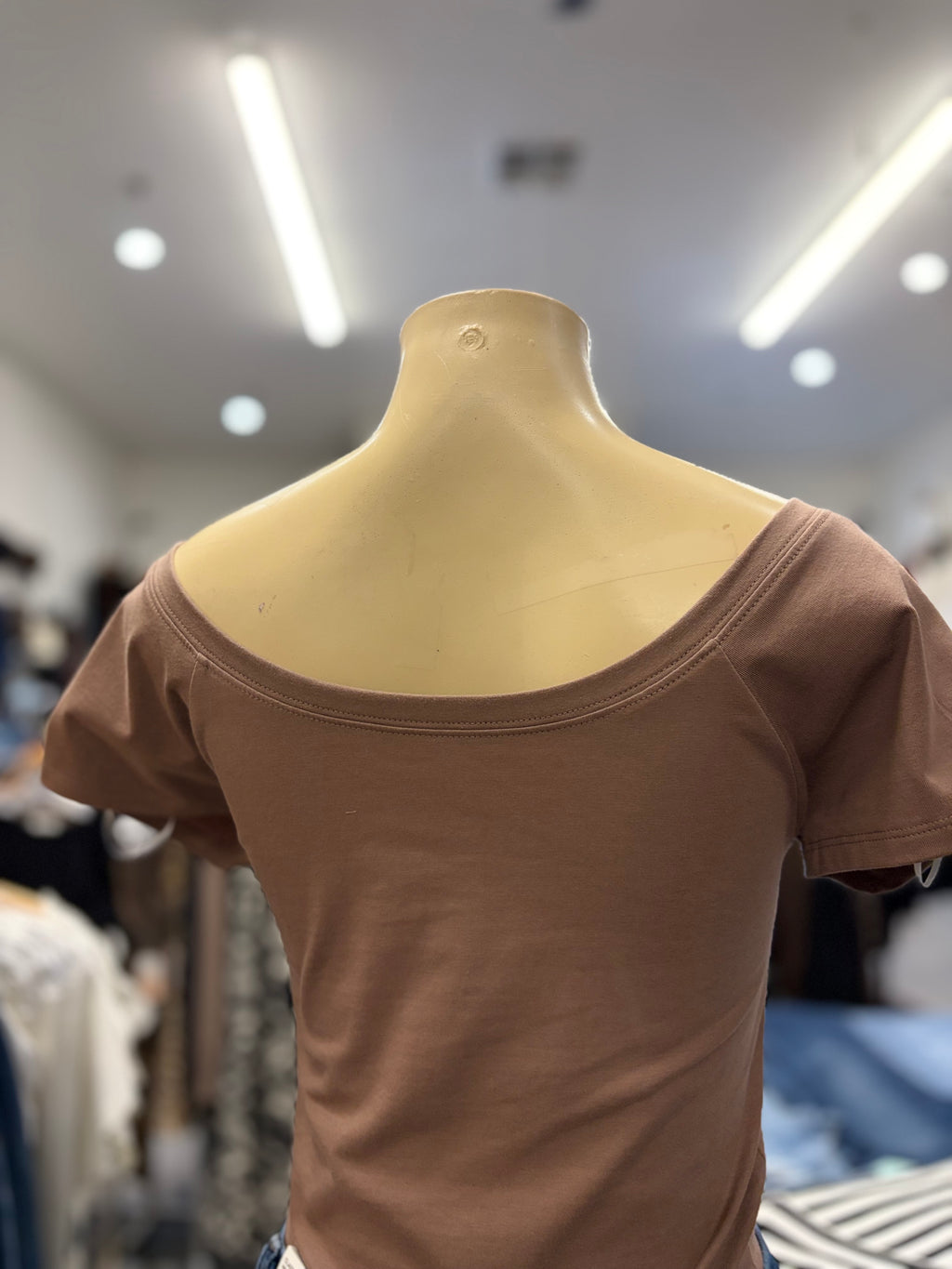 Espresso Nude Off shoulder Ragland Top