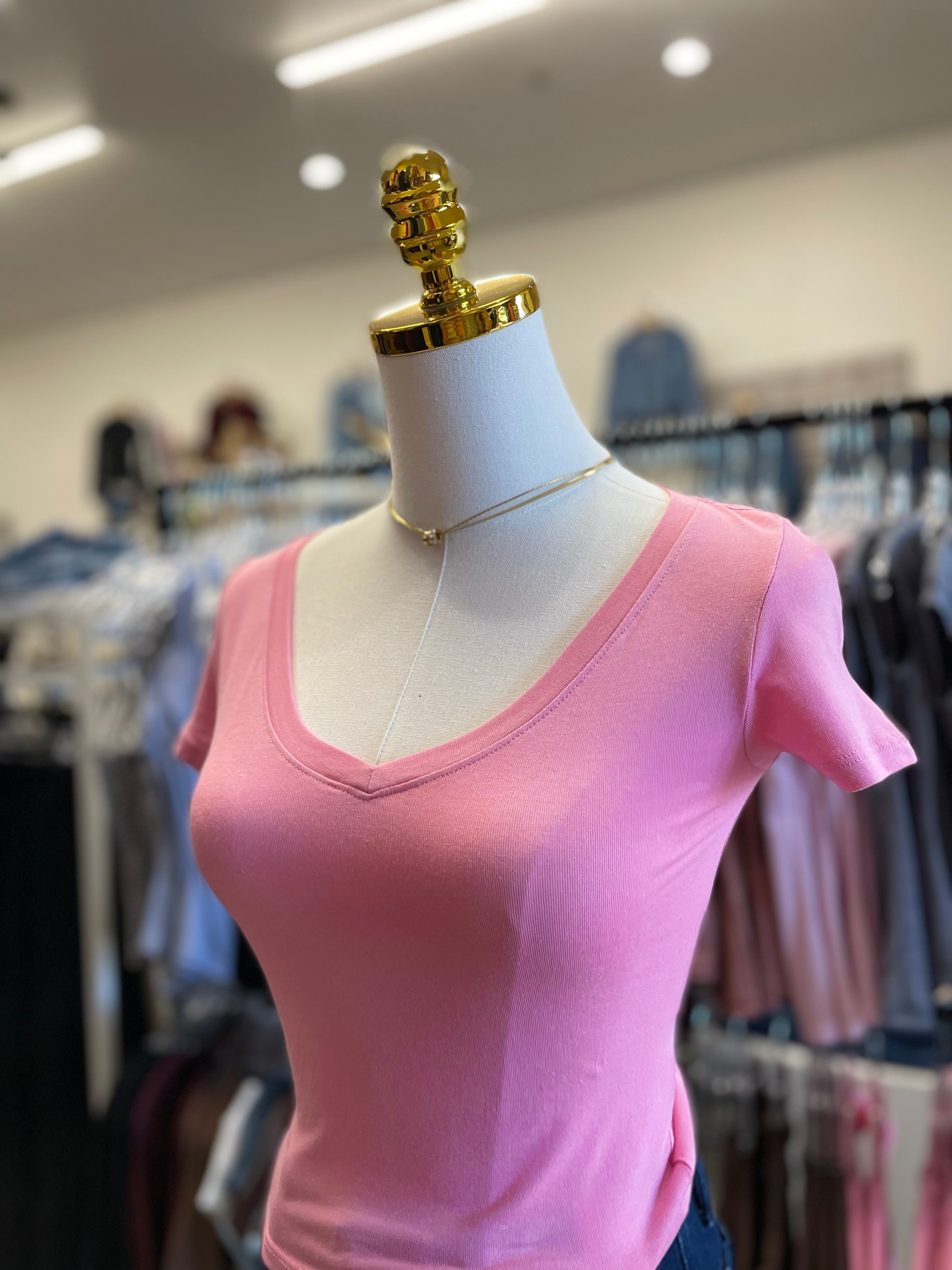 Pink V neck Crop Top