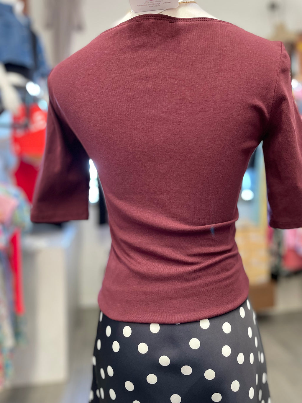 Burgundy 1/2 Sleeve Boat Neck Top