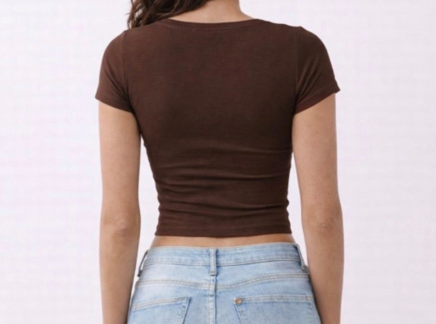 Brown V Neck Crop Top