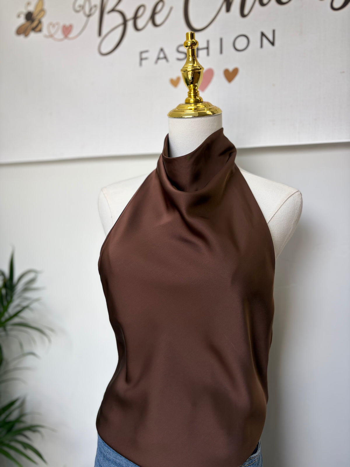 Satin Halter High Neck Top