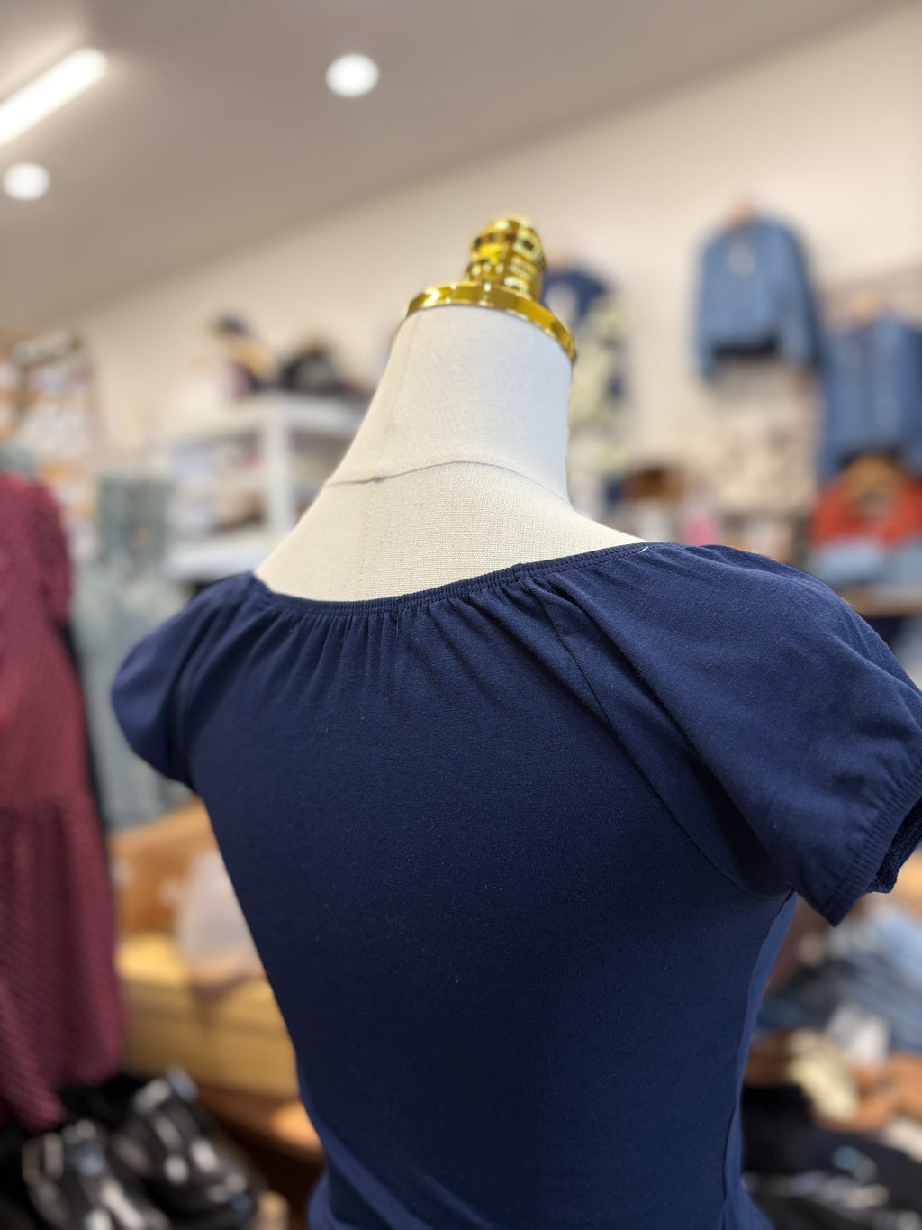 Navy Bubble Cap Sleeve Top