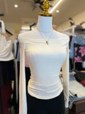 Cream long sleeve off shoulder Knit top
