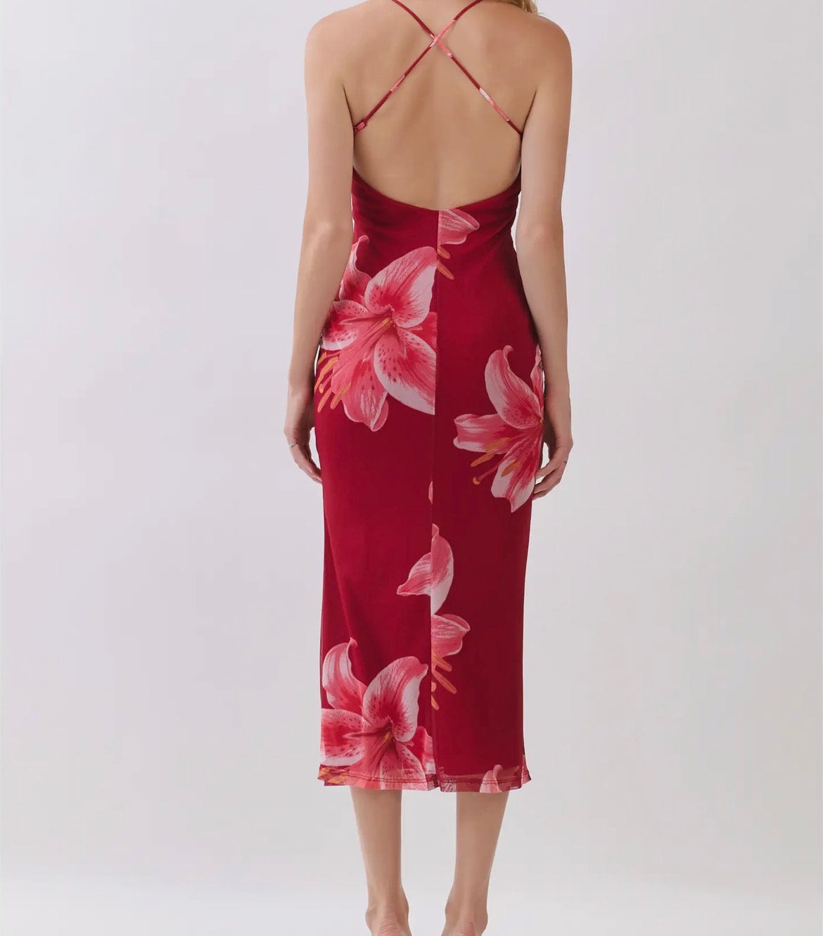 Red Lily detail Maxi Dress