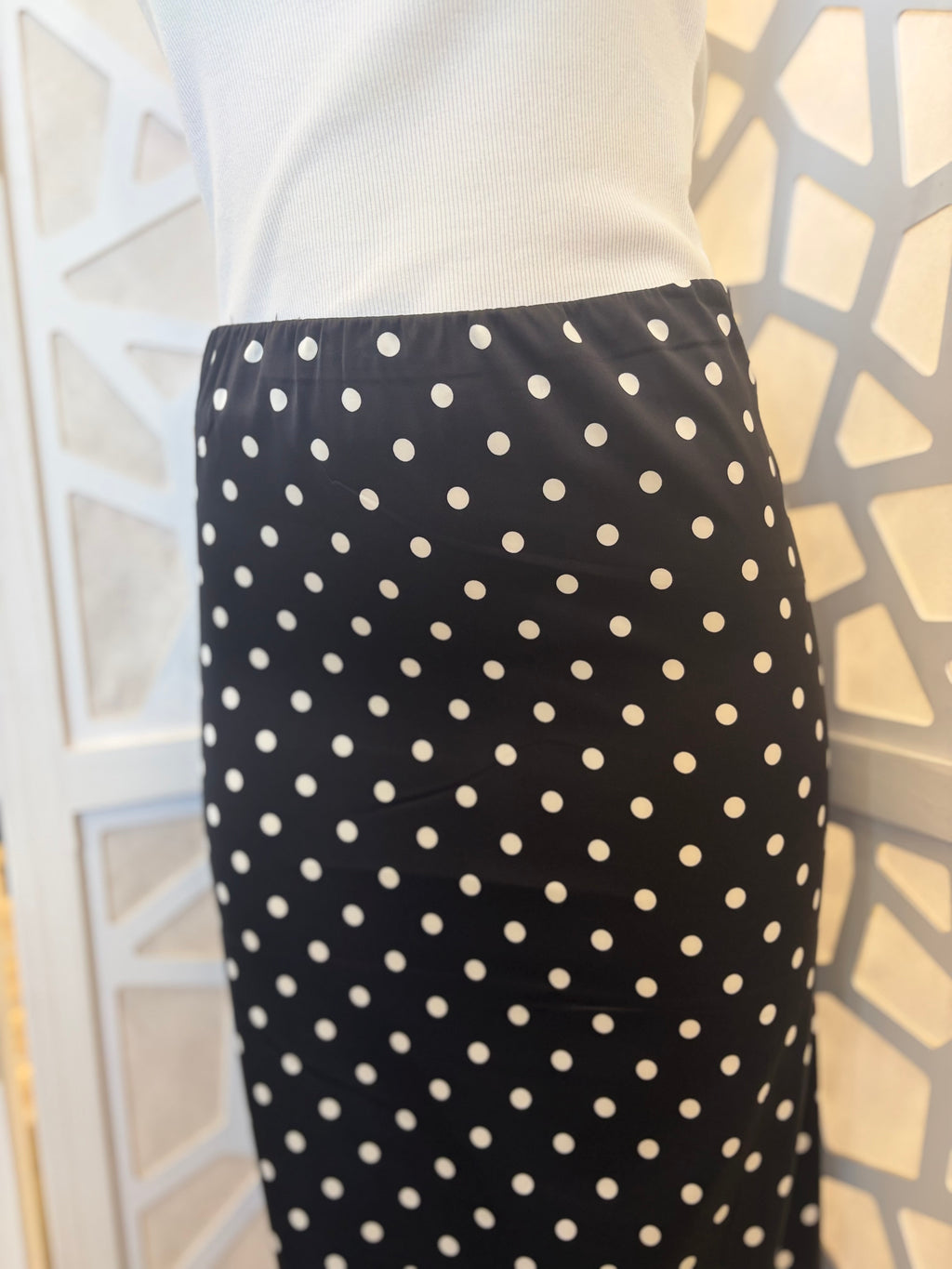 Black Polka Dot Midi Skirt