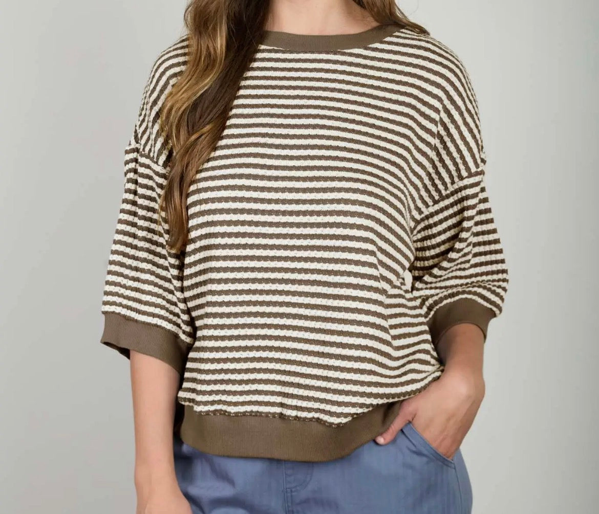 Stripe drop shoulder knit top