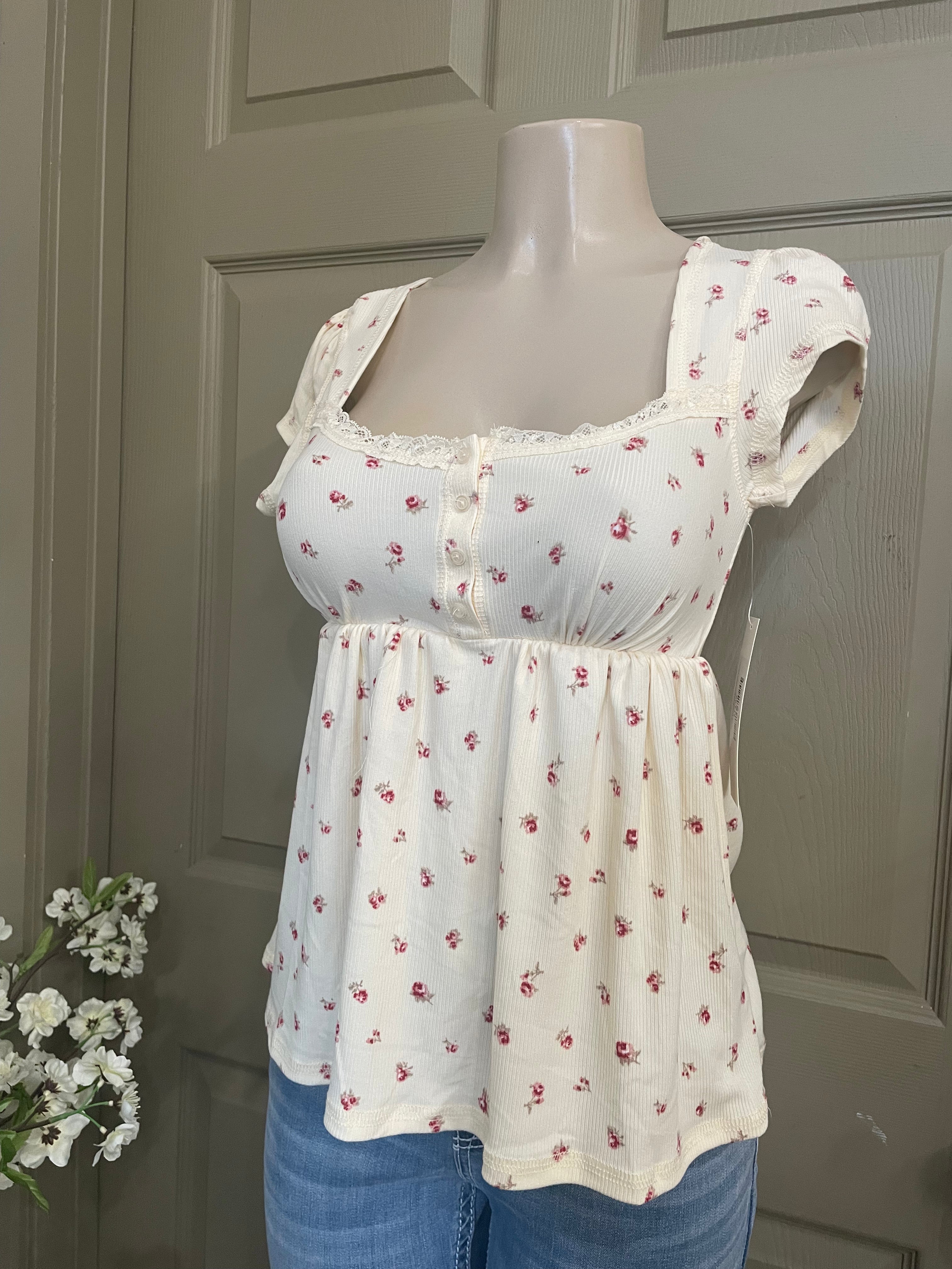 Cream laced babydoll cover stitched top