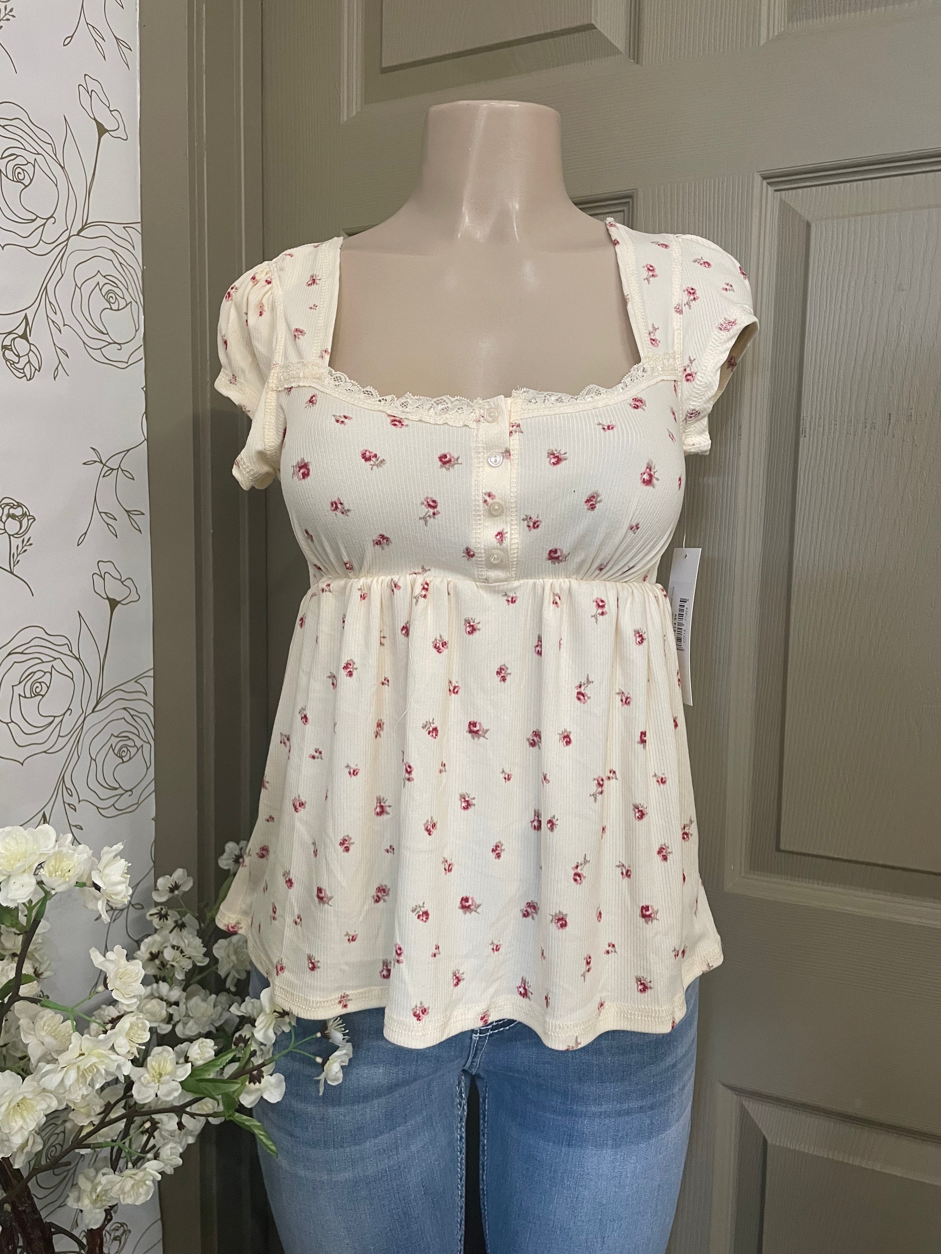 Cream laced babydoll cover stitched top
