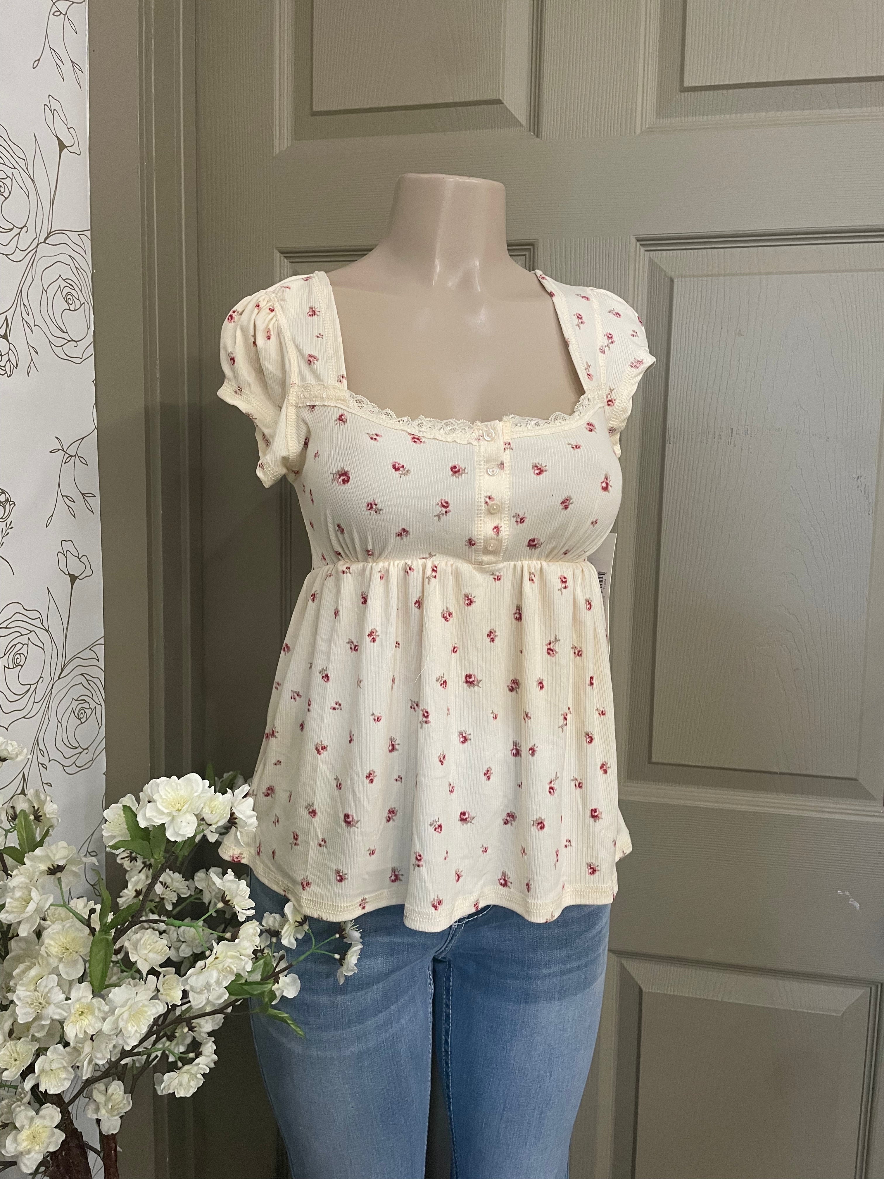 Cream laced babydoll cover stitched top
