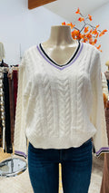 V neck cable sweater