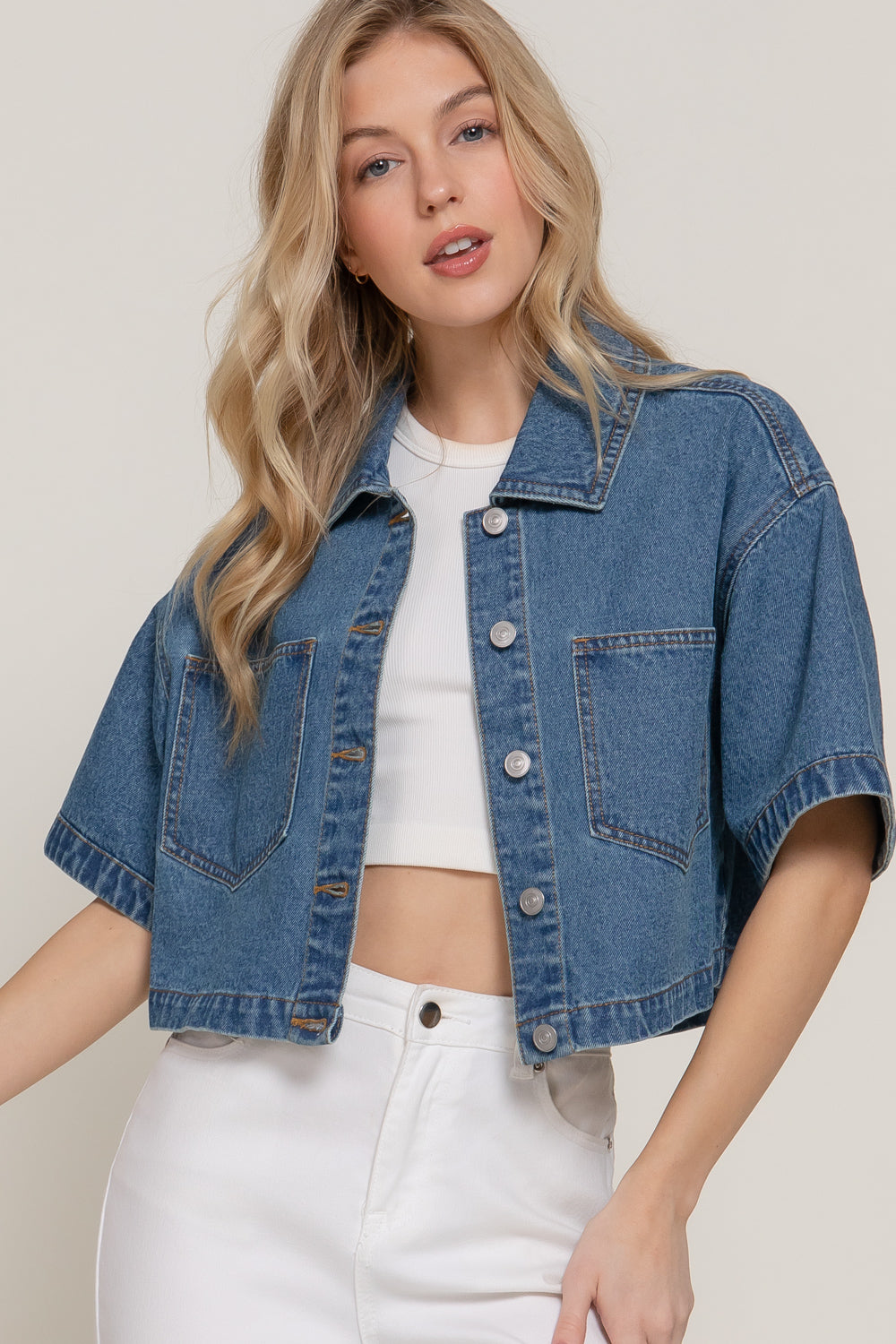 SHORT SLV BOXY SHORT DENIM JACKET