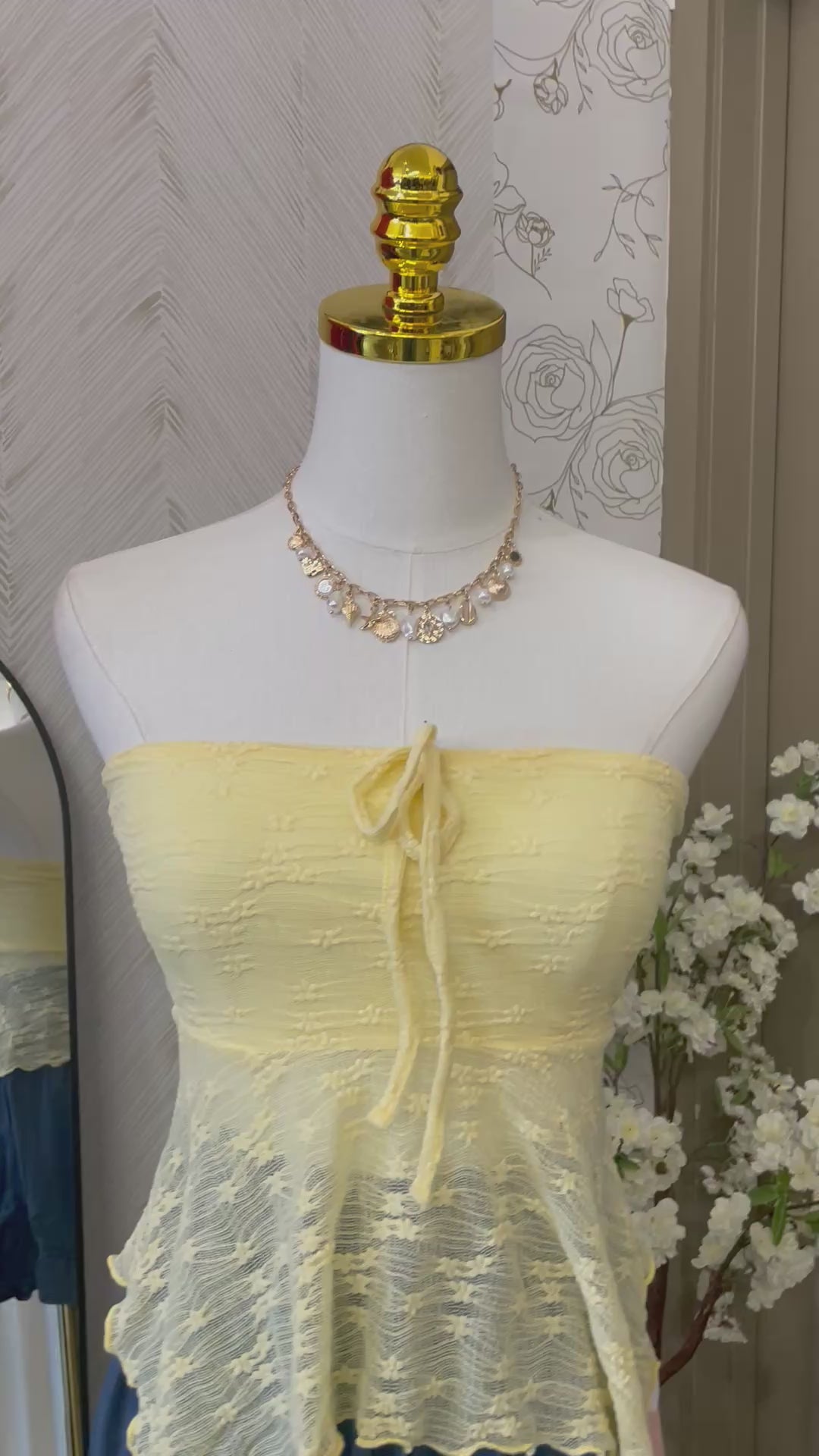 Strapless tube fly-away lace top